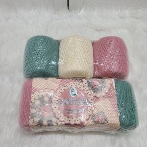 2 Packs Of 3 Grandma's Best Crochet Thread Bundle Lot Green Pink Cream Vintage